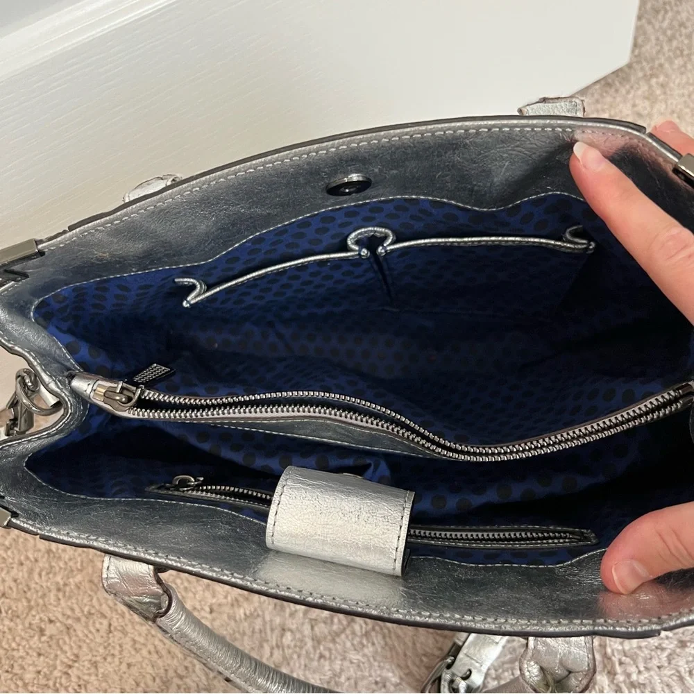 Rebecca Minkoff Silver Metallic Quilted Amorous Satchel Handle & Shoudler Straps